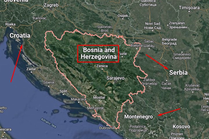 Bosnia & Herzegovina location Europe Map