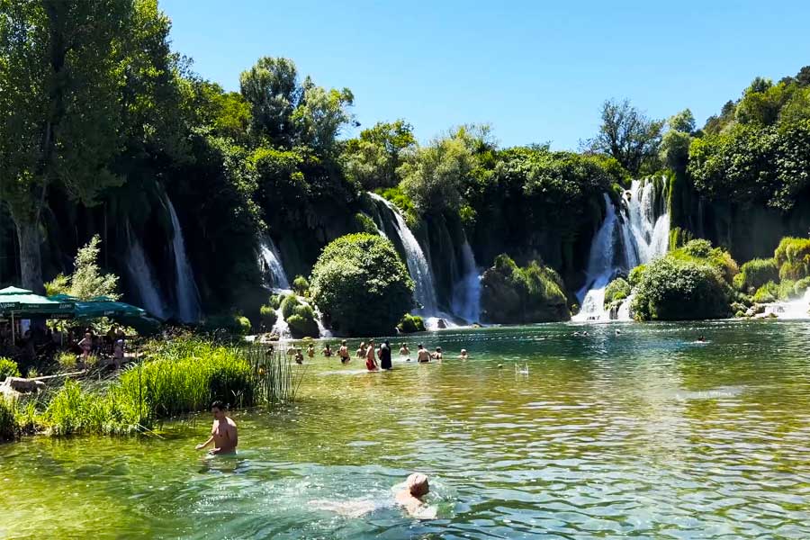Is Kravice Waterfall safe to swim